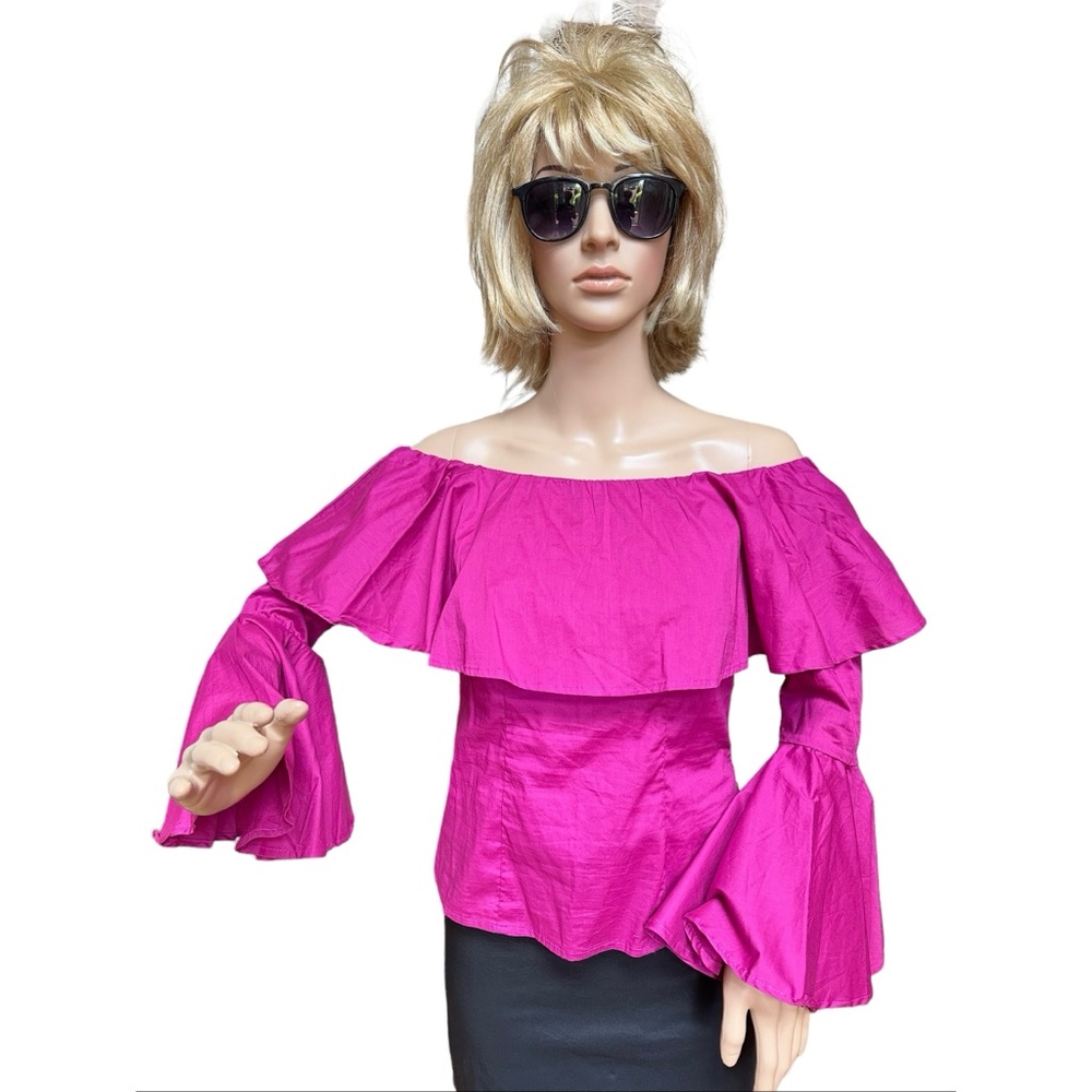 NYTT Off the Shoulder Ruffles Fuchsia Top, XS